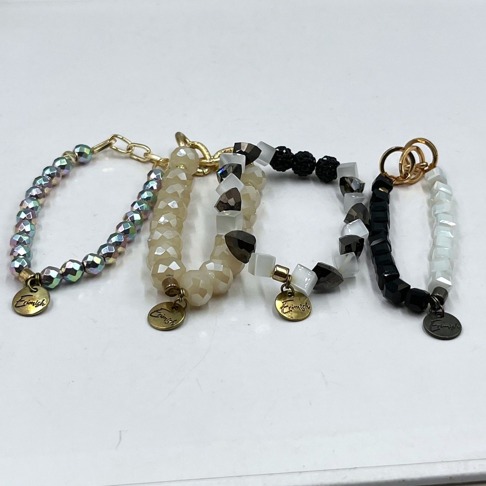 Vintage Erimish Bracelet Stack Set of 4 Beaded Neutral Black‎ White Iridescent